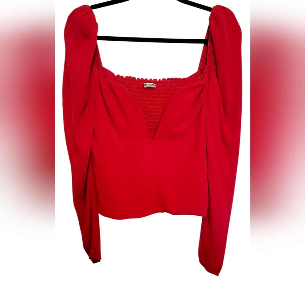 Reformation Roma Top in Cherry Long Sleeve Plunge Red Top NWT Size 8